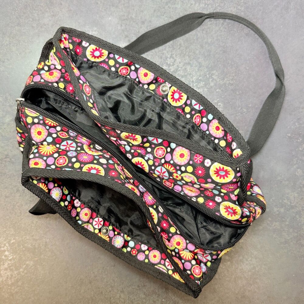 Street Lites Medium 9 Pocket Organizer Black Multicolor Floral Shoulder Bag - Picture 6 of 8